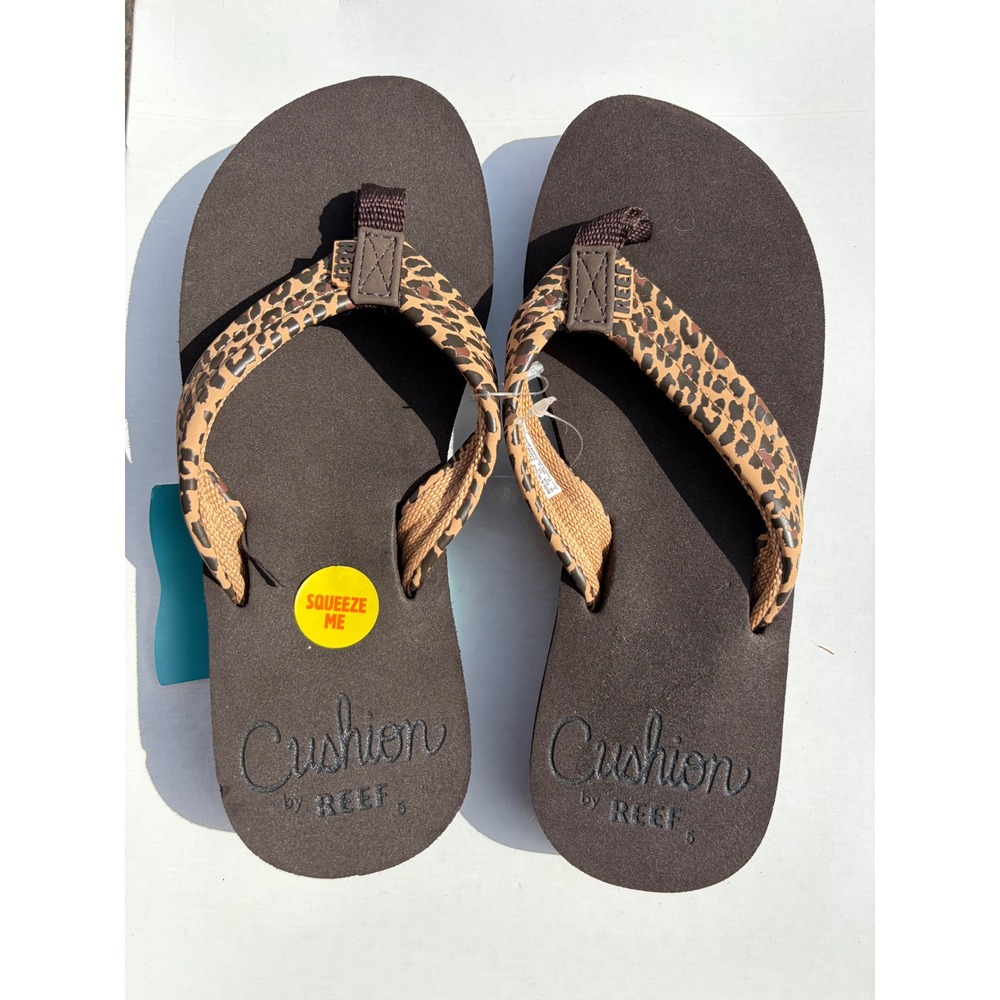 Reef Cushion Breeze Leopard Print Flip Flops Womens 5 Brown Sandals